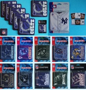 drink Coasters 6 pc Square LOGO NEW NFL or MLB CHOOSE TEAM Printed Pulp Board - Picture 1 of 8