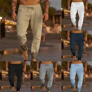 Men's Beach Pants Joggers Streetwear Cotton Linen Sweatpants Casual Pants... - Picture 1 of 12