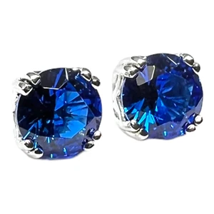 RND Blue Lab-Created Spinel 925 SS DBL Prong Stud or ScrewBack 4mm 5mm 6mm 8mm - Picture 1 of 8