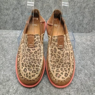 Ariat Cruiser Girls Loafer Brown Pink Cheetah Print Leather  Slip On Shoes 3.5 - Image 1 of 4