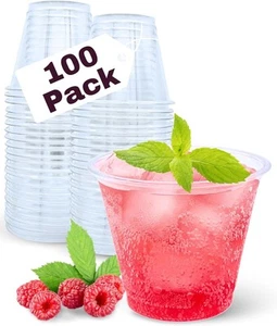 9 Unzen Klar Einweg Punch Becher Stabil Wiederverwendbar Klein Trinkbecher 100 Stück - Bild 1 von 8