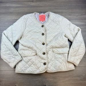 J Crew Signature gefütterter gesteppter Scheunenmantel Jacke Damen 12 cremeweiß isoliert - Bild 1 von 18
