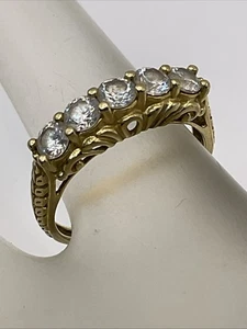 SCHÖNER massiver 14K Gelbgold 5 Steine runder weißer CZ Damen Ehering Ring - Bild 1 von 19