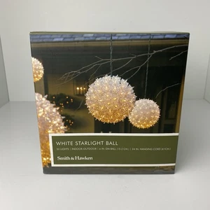 Smith & Hawken 6" White Starlight Ball 50 Light Hanging Globe Indoor Outdoor New - Picture 1 of 4