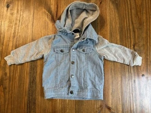 Little Rebels Denim Jacket With Hood Size 24 Months Blue Sweatshirt Hood Sleeves - Picture 1 of 8