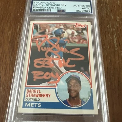 Darryl Strawberry подписанный/Inscr на карточке 1983 TOPPS RC оранжевый PSA/DNA плита авто - Изображение 1 из 3