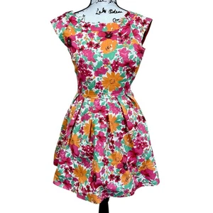 Vestido Corto Zara TRF Floral Rosa Y Naranja Línea A Con Bolsillos Talla S Pin-up Boho - Imagen 1 de 13