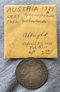 1789 AUSTRIA PAÍSES BAJOS PLATA 1/4K #10 Ex. JACQUES SCHULMAN N.V. AMSTERDAM? - Imagen 1 de 3
