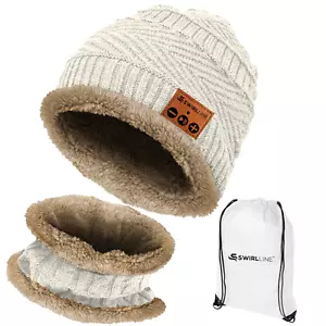 Bluetooth Music Warm Beanie Hat Wireless Cap Headset Headphone White Hat & Scarf - Picture 1 of 7