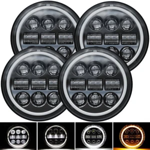 4PCS Black 5 3/4 5.75" Round LED Headlights Headlamp Hi/Lo Beam DRL Turn Signal - Picture 1 of 7