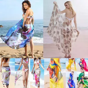 Women's Summer Pareo Dress Sarong Beach Bikini Swimwear Cover Up Scarf Wrap 69" - Picture 1 of 13