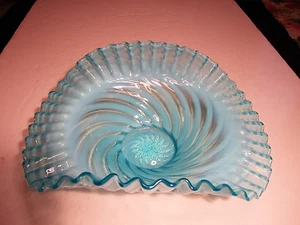 Antique Jefferson Glass Comany 10" Blue Opalescent Swirl Glass 2 Sides Up Bowl - Picture 1 of 4
