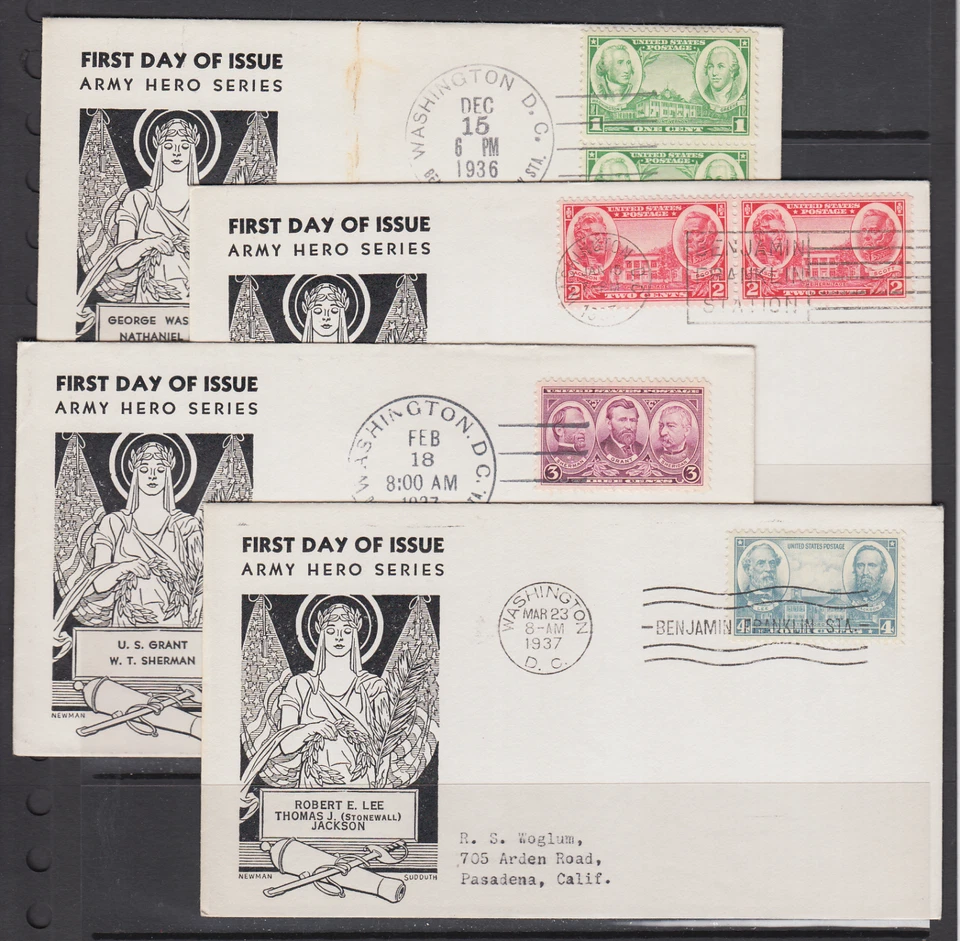 US Planty 785-788-45 FDC. 1936 Army, first 4 values, Newman-Sudduth cachets - Image 1 of 1