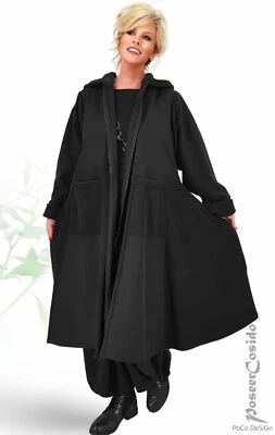 LAGENLOOK Soft Shell Fleece Bell Coat Black 46 48 50 52 54 56 58 XXL XXXL - Image 1 of 4