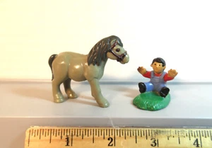Lincoln Logs Pioneer Farmer Figure boy sitting on grass overalls Gray Horse EUC - Picture 1 of 3