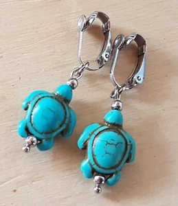 OHRCLIPS CLIPS EDELSTAHL SCHILDKRÖTEN TÜRKIS HOWLITH        - Bild 1 von 2