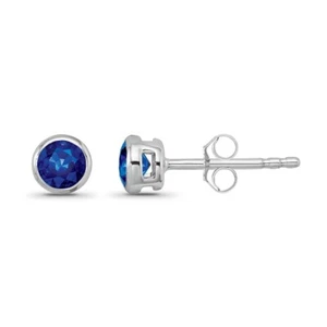 Sterling Silver Blue Sapphire Solitaire Stud Earrings for Women for Women - Picture 1 of 3