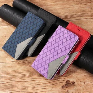Splice Grid Leather Wallet Phone Case For Samsung J330 J4 J8 J6 Note 20 10 9 8 - Picture 1 of 16