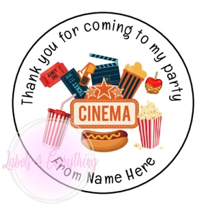 Personalised Cinema Birthday Stickers Party Movie Film Thank You Sweet Cone - Picture 1 of 1