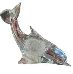 Art Glass Dolphin Figurine Paperweight Clear 6" Sea Life Sculpture Bubbles - Picture 1 of 4