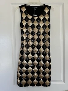 Forever 21 Black & Gold Sequin Holiday Cocktail Mini Dress Size Small - Picture 1 of 6