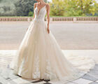 V Neck Wedding Dress Spaghetti Straps Backless Lace Applique A Line Bridal Gowns