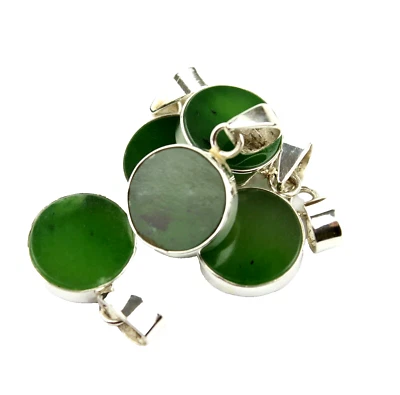 Giada Pendente Ciondolo IN Pietra 925 Argento Vero Natura Rotondo Nefrite - Immagine 1 di 4