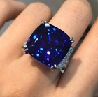 Lab-Created Huge Blue Luxurious Tanzanite & Lab-Created Diamonds Bridal Ring