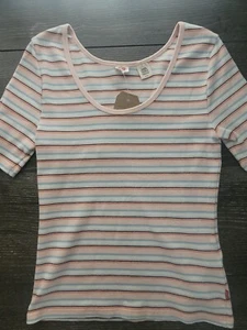 LEVI'S Y2K scoop neck short sleeves vintage vibe striped tee T-shirt NWT - Picture 1 of 4