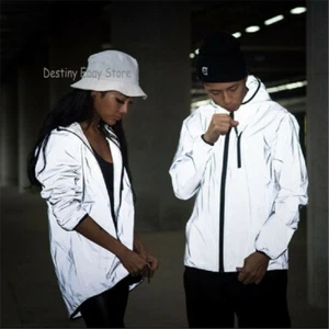 Unisex 3M Reflective Long Sleeve Hoodies Jacket Windbreaker Coat Sweatshirt Gift - Picture 1 of 12