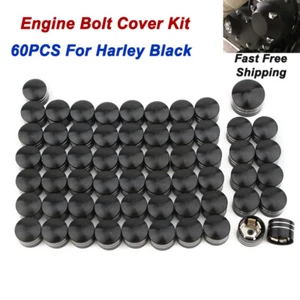 Black Engine Bolt Caps Cover Set 60x For Harley Touring Street Road King Glide - Picture 1 of 7