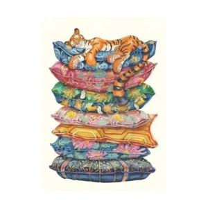 Tiger asleep on Cushions Card by Daniel Mackie - 7 x 5 inches with envelope - Picture 1 of 1