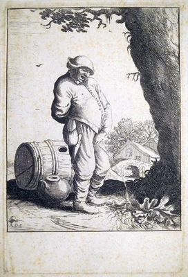 Radierung, Pissender Bauer, A. van Ostade/ W. Basse, ~1645, Hollstein 33 - Bild 1 von 4