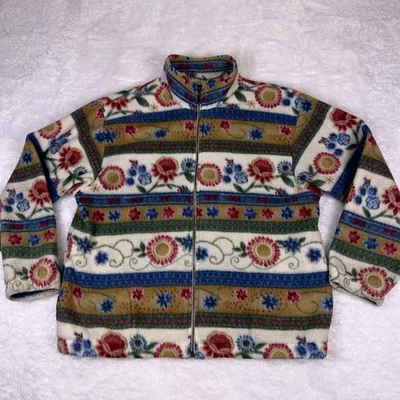 VTG Alfred Dunner Women’s Petite Medium FullZip Fleece Jacket Floral Aztec 90s - Image 1 of 4