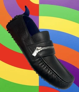 $890 Burberry Motor Low Leather Loafers Men's 42 Black B-Cut Zip Slip On - Picture 1 of 17