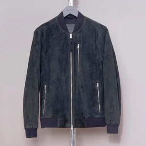 ALL SAINTS Suede Leather Jacket SMALL Mens Blue S Biker Bomber Celebrity KEMBLE - Picture 1 of 16