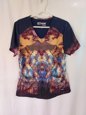 Grey's Anatomy Profesional Wear Women's Scrub Top Size Medium  Watercolor Print  - Image 1 of 4