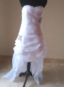 Vampal White Strapless Sheath High Low Wedding Dress With Pick Up Skirt BN229 - Picture 1 of 14