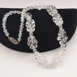 Rock Crystal VTG Beaded Necklace Clear Faceted Quartz 16" - Bild 1 von 5