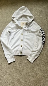 White Hollister Button Hoodie S - Picture 1 of 5