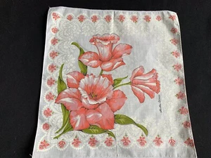 Vintage Ladies’ Pink & White Floral Print Hankie/Handkerchief - Picture 1 of 3