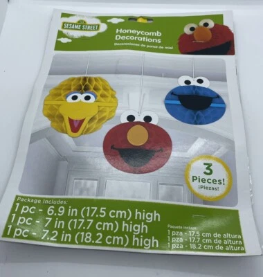 Sellado 2015 Plaza Sésamo Panal Colgante Cumpleaños Fiesta Decoraciones 3 piezas Foto 1 de 2