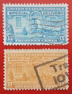 US 1944 13c XF & 17c Used Sp. Delivery Box Cancel Traer IOWA Sc E17-8 2954 - Image 1 of 2
