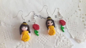 Orecchini pendenti in pasta polimerica bella con rosa 1 paio - Picture 1 of 1