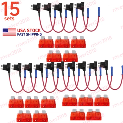 15 Set Car Add-a-circuit Fuse Holder TAP Adapter 10A Standard ATO ATC Blade Fuse - Image 1 of 4