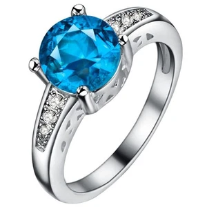 925 1.5CT DIAMOND SIMULATED BLUE TOPAZ RING WOW size 6 - 9 u choose - Picture 1 of 1