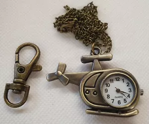 Bronce Estilo Vintage Helicóptero Avión Reloj Bolsillo Collar Llavero Idea de Regalo - Imagen 1 de 5