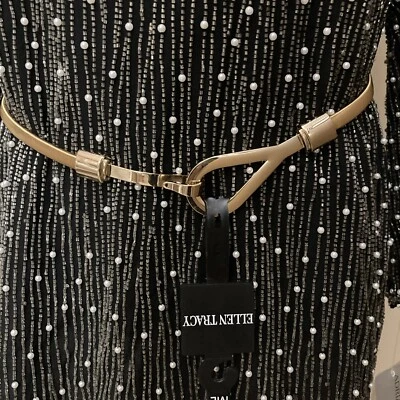 Ellen Tracy Gancho Fivela de Olho Bobina Tom Dourado Elástico Cinch Cinto Elástico M/L Novo com etiquetas - Imagem 1 de 4