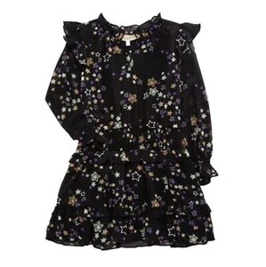 NWT Hannah Banana by Sara Sara Star Print Dress Girls Sz 7 Chiffon Ruffle Tiered - Picture 1 of 2