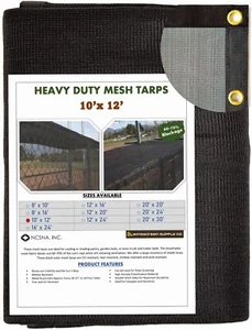 WindscreenSupplyCo 10'x12' Mesh Tarp Sun Shade, Canopy 60-70% Blockage Black - Picture 1 of 15
